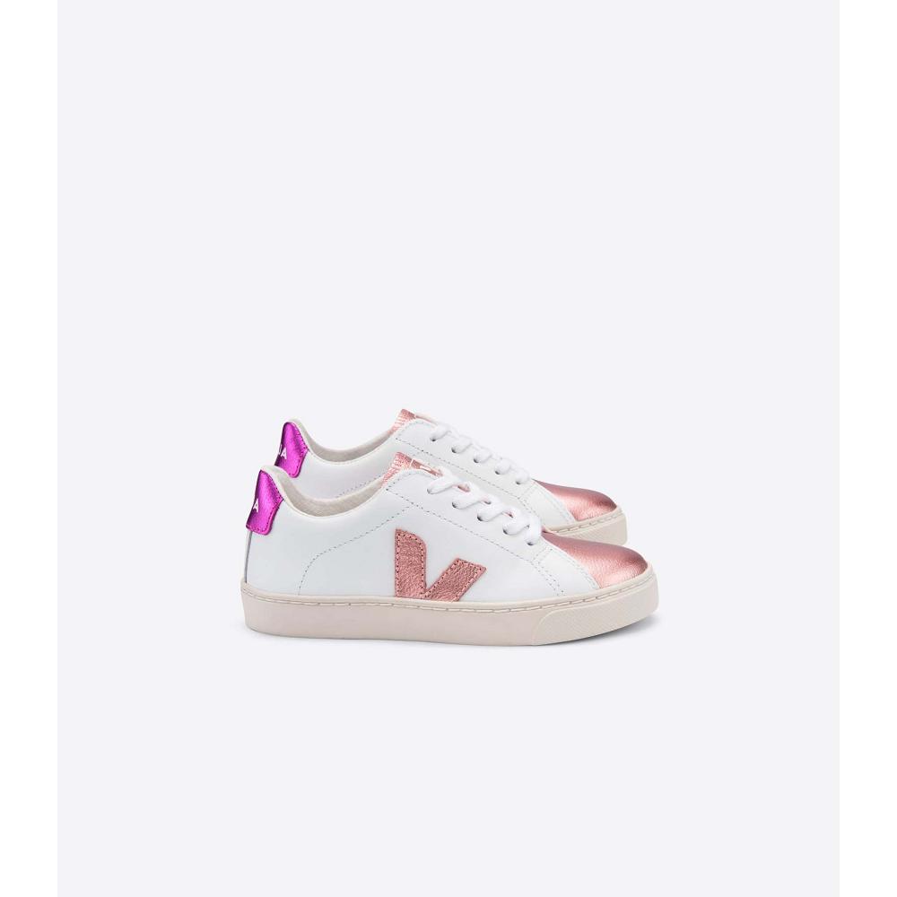 White/Pink/Purple Kids\' Veja ESPLAR LEATHER Sneakers | AU 809PJJ